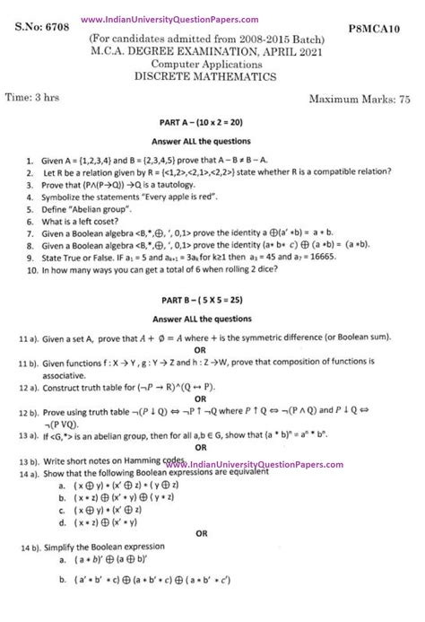 Full Download Question Paper Discrete Mathematics 1 Semester 