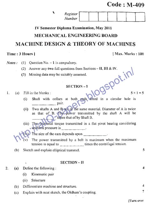 Read Question Paper For Diploma Mechanical Second Sem 