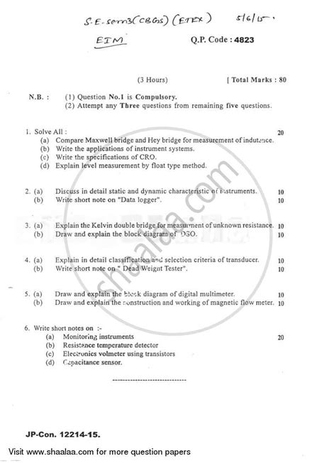 Download Question Paper For Electronics Instruments And Measurements 