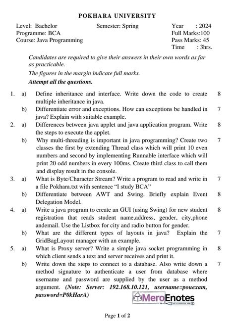 Read Question Paper Of Bca 5Th Sem Java 