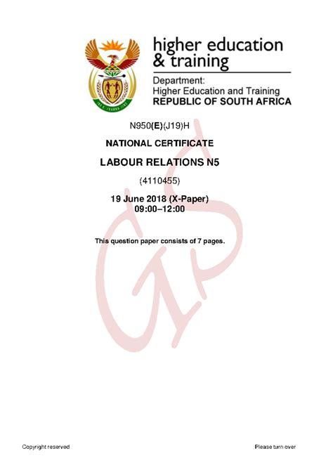 Read Question Paper Of Labour Relations N5 