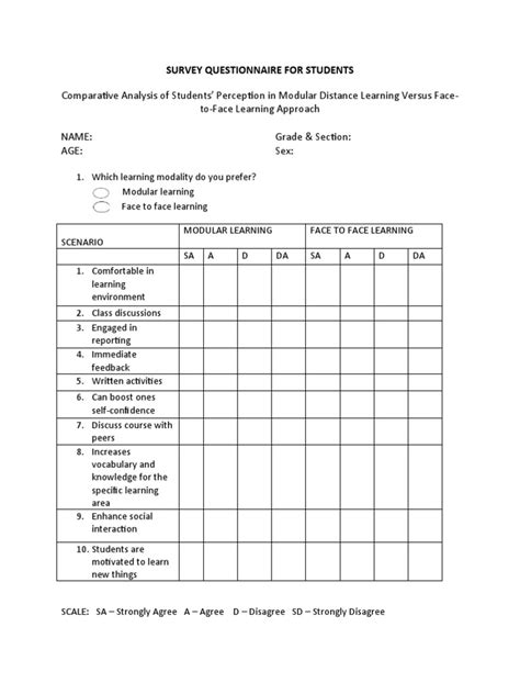 Questionnaire For Students