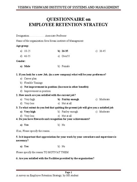 Download Questionnaire A Study Of The Employee Retention Schemes In 