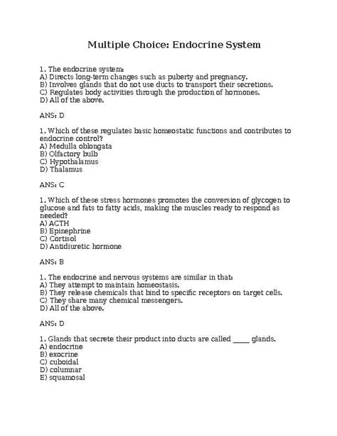 Questions Endocrine Multiple Choice