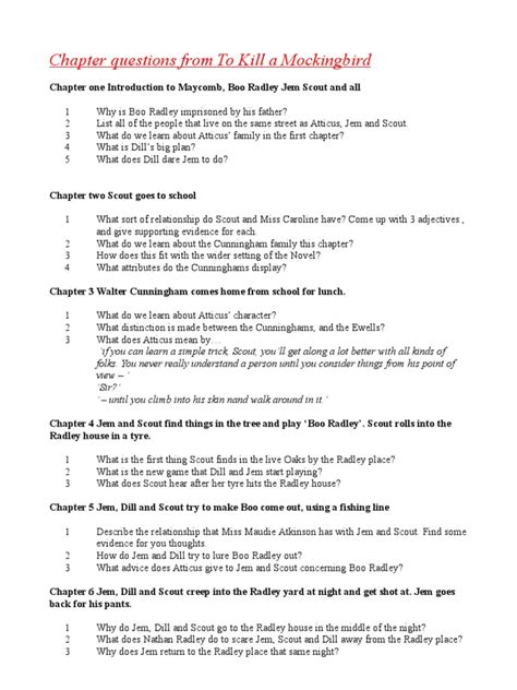 Questions Of To Kill A Mockingbird