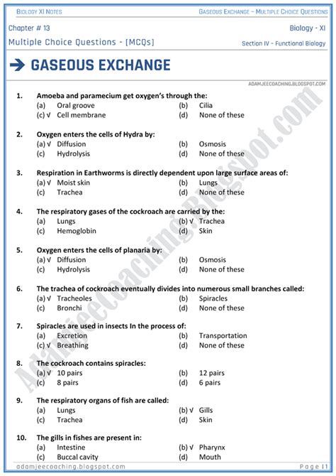 Read Questions Paper Of Gaseous Exchange Grade11 