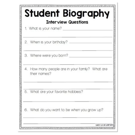 quick biography questions for third