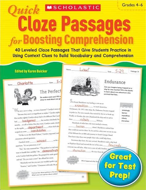 Quick Cloze Passages For Boosting Comprehension 2 3 40 Leveled Cloze Passages That Give Students Practice In Using Context Clues To Build Vocabulary And Comprehension