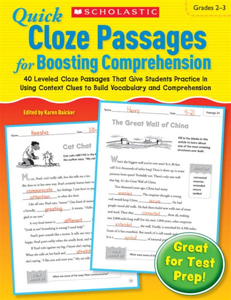 Read Quick Cloze Passages For Boosting Comprehension 2 3 40 Leveled Cloze Passages That Give Students Practice In Using Context Clues To Build Vocabulary And Comprehension 