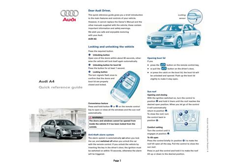 Read Quick Reference Guide Audi A4 