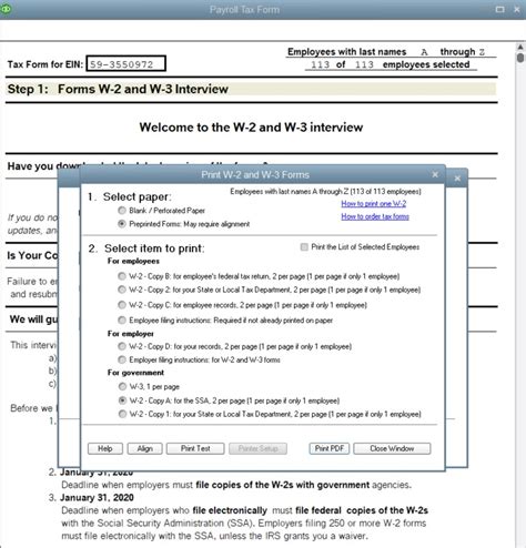 quickbook w2 form allignment