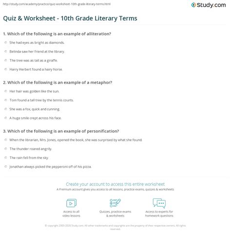 Quiz Amp Worksheet 10th Grade Literary Terms Study Literary Terms Practice Worksheet - Literary Terms Practice Worksheet