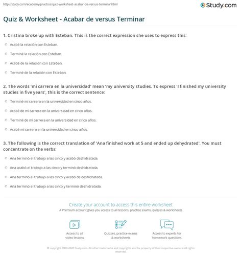 Quiz Amp Worksheet Acabar De Versus Terminar Study Acabar De Worksheet - Acabar De Worksheet