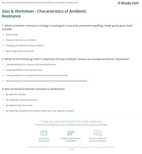 Quiz Amp Worksheet Antibiotic Resistant Bacteria Study Com Antibiotic Resistance Worksheet - Antibiotic Resistance Worksheet