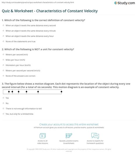 Quiz Amp Worksheet Characteristics Of Constant Velocity Study Constant Velocity Worksheet 1 Answers - Constant Velocity Worksheet 1 Answers