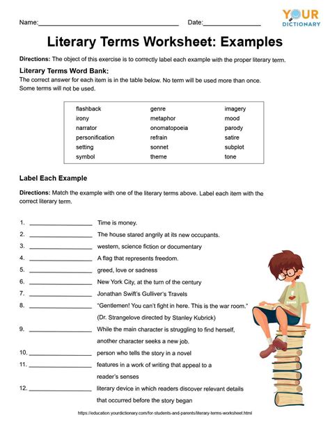 Quiz Amp Worksheet Common Literary Terms For Prose Literary Terms Practice Worksheet - Literary Terms Practice Worksheet