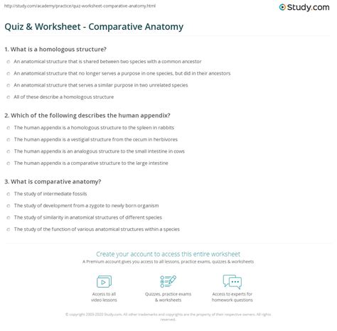 Quiz Amp Worksheet Comparative Anatomy Study Com Comparative Anatomy Worksheet - Comparative Anatomy Worksheet