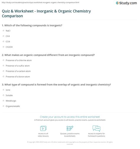 Quiz Amp Worksheet Comparing Inorganic Amp Organic Compounds Inorganic Vs Organic Worksheet Answers - Inorganic Vs Organic Worksheet Answers