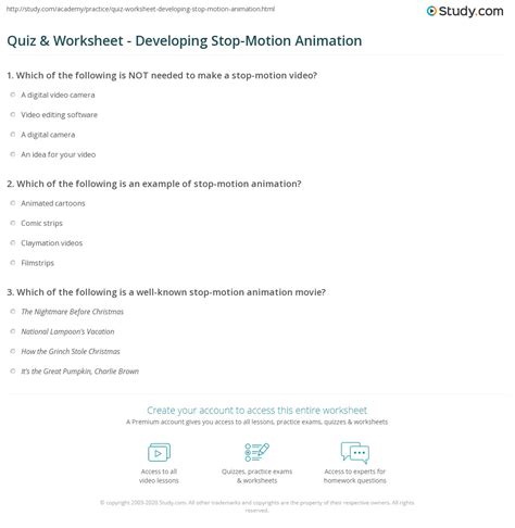 Quiz Amp Worksheet Developing Stop Motion Animation Study Stop Motion Animation Worksheet - Stop Motion Animation Worksheet