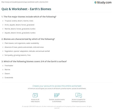 Quiz Amp Worksheet Earthu0027s Biomes Study Com Biomes Of The World Answer Key - Biomes Of The World Answer Key