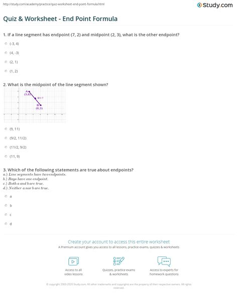 Quiz Amp Worksheet End Point Formula Study Com Endpoint Worksheet Math First Grade - Endpoint Worksheet Math First Grade
