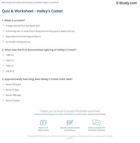 Quiz Amp Worksheet Halleyu0027s Comet Study Com Halley S Comet Worksheet 5th Grade - Halley's Comet Worksheet 5th Grade