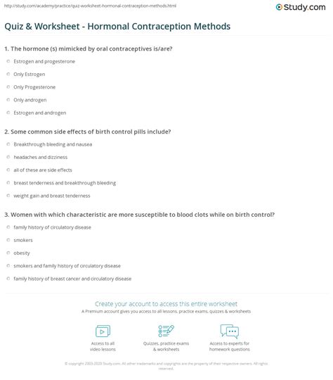 Quiz Amp Worksheet Hormonal Contraception Methods Study Com Contraceptive Methods Worksheet - Contraceptive Methods Worksheet