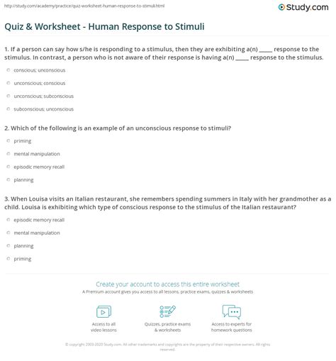 Quiz Amp Worksheet Human Response To Stimuli Study Stimulus And Response Worksheet Answer Key - Stimulus And Response Worksheet Answer Key