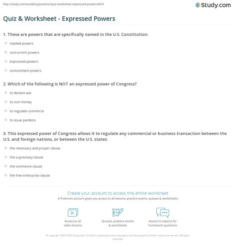 Quiz Amp Worksheet Implied Powers Of Congress Study Congressional Powers Worksheet Answers - Congressional Powers Worksheet Answers