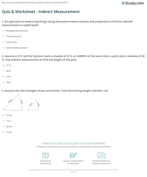 Quiz Amp Worksheet Indirect Measurement Study Com Indirect Measurement Worksheet Answers - Indirect Measurement Worksheet Answers