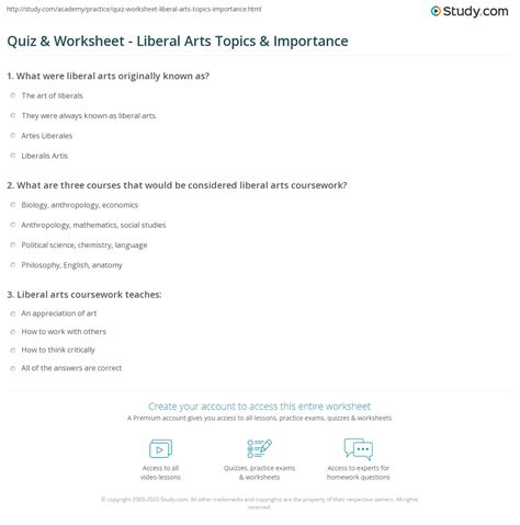 Quiz Amp Worksheet Liberal Arts Topics Amp Importance Liberal Arts Math Worksheets - Liberal Arts Math Worksheets
