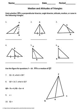 Quiz Amp Worksheet Median Altitude And Angle Bisectors Angle Bisectors Of Triangles Worksheet - Angle Bisectors Of Triangles Worksheet
