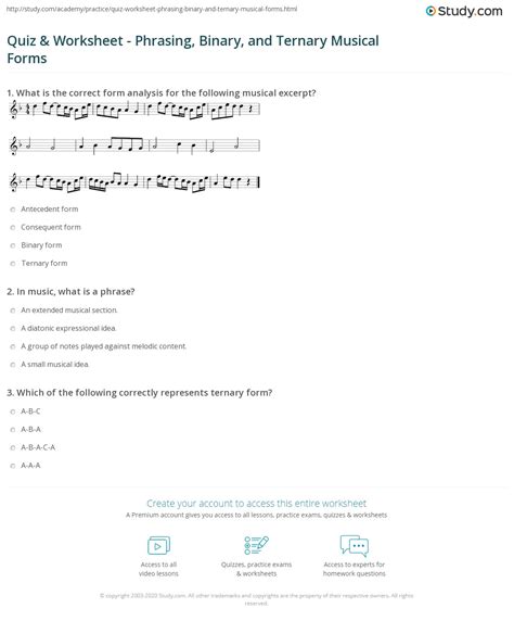 Quiz Amp Worksheet Phrasing Binary And Ternary Musical Musical Form Worksheet - Musical Form Worksheet