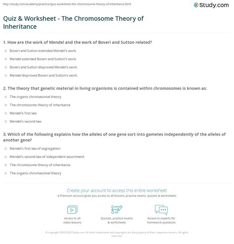 Quiz Amp Worksheet The Chromosome Theory Of Inheritance Chromosomes And Heredity Worksheet Answers - Chromosomes And Heredity Worksheet Answers