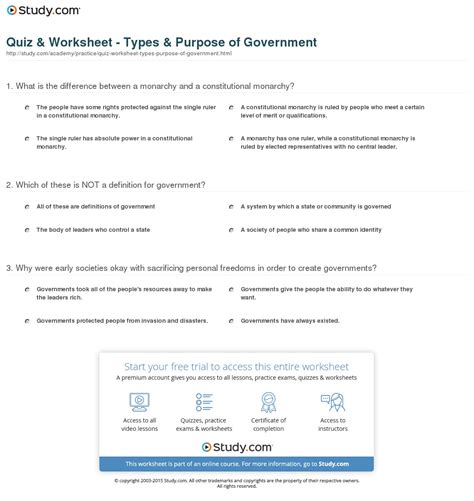 Quiz Amp Worksheet Types Amp Purpose Of Government Purpose Of Government Worksheet - Purpose Of Government Worksheet