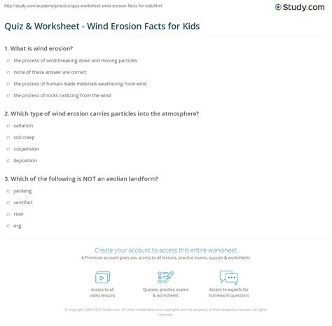 Quiz Amp Worksheet Wind Erosion Facts For Kids Wind Erosion Worksheet - Wind Erosion Worksheet