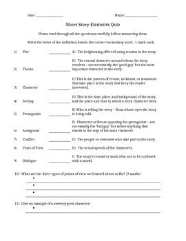 quiz for elements of a short story