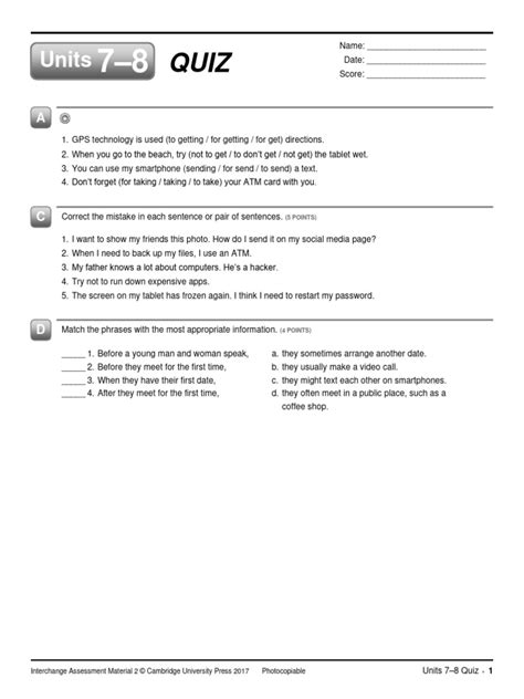Quiz Of Interchange 2 Unit 3 4