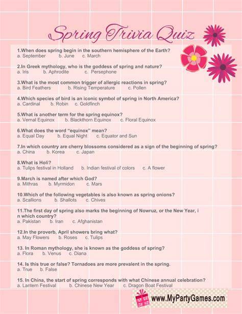 quiz questions about spring printable