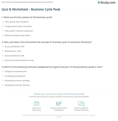 Quiz Worksheet The Business Cycle In Economics Study The Business Cycle Worksheet - The Business Cycle Worksheet
