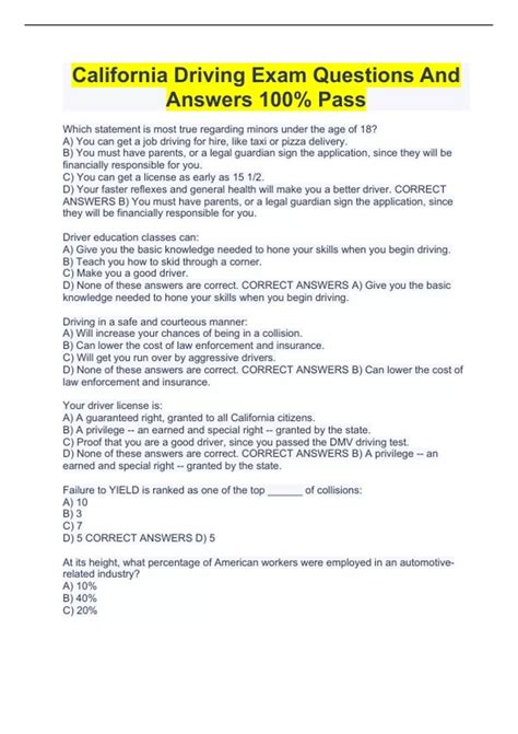 Quizlet Driving Test Ca
