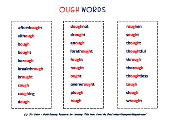Quot Ough Quot Words Sorting Them Out Middle Ough Words Worksheet - Ough Words Worksheet