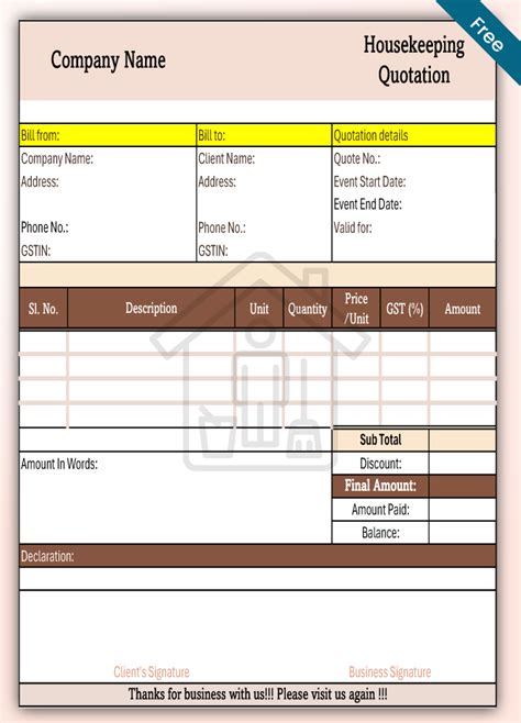 Quotation Format Of Housekeeping Services