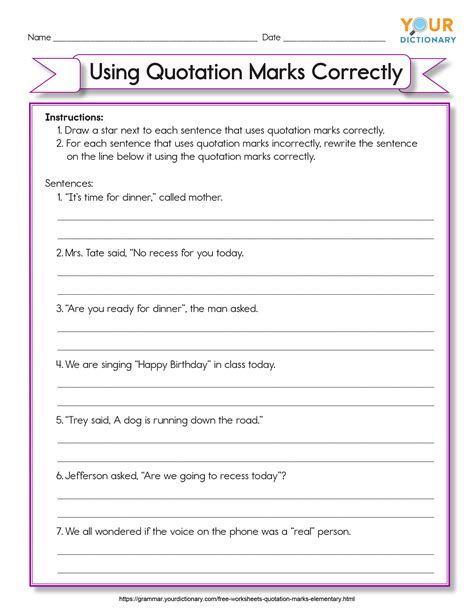 Quotation Marks Free Printable Punctuation Worksheets Quotation 5th Grade Worksheet - Quotation 5th Grade Worksheet