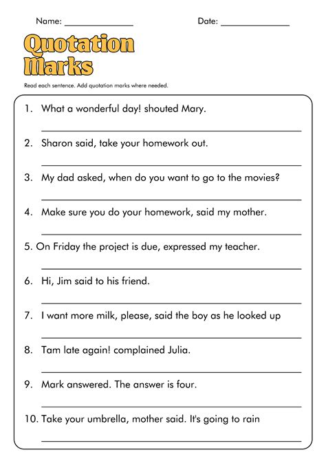 Quotation Marks Worksheets For Student Practice Free Printables Quotation 5th Grade Worksheet - Quotation 5th Grade Worksheet