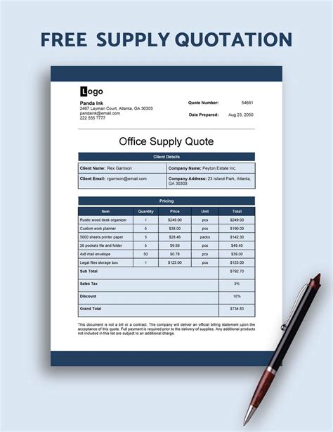 Quotation Sample Supplies Company