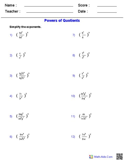 Quotient Of Powers Property Worksheets Lesson Worksheets Quotient Of Powers Property Worksheet - Quotient Of Powers Property Worksheet