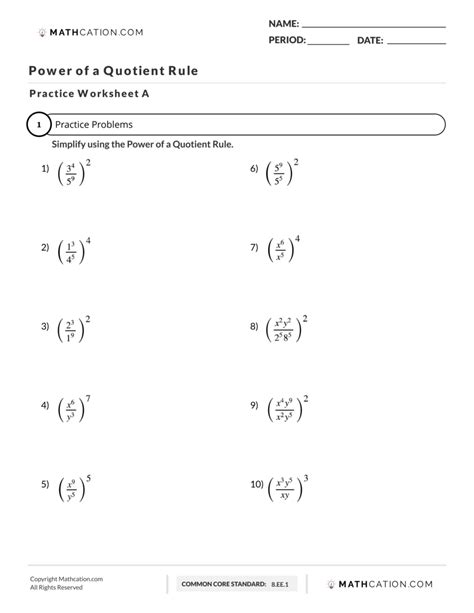 Quotient Of Powers Worksheets Kiddy Math Quotient Of Powers Property Worksheet - Quotient Of Powers Property Worksheet