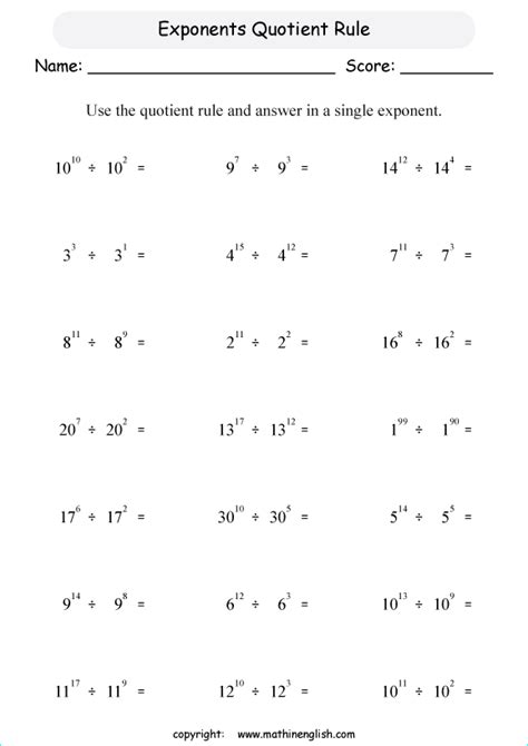 Quotient Rule For Exponents Videos Worksheets Solutions Activities Exponent Rules Worksheet 7th Grade - Exponent Rules Worksheet 7th Grade