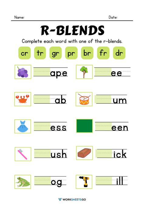R Blends Words And Worksheets 5 Free Printables Dr Blend Words With Pictures - Dr Blend Words With Pictures